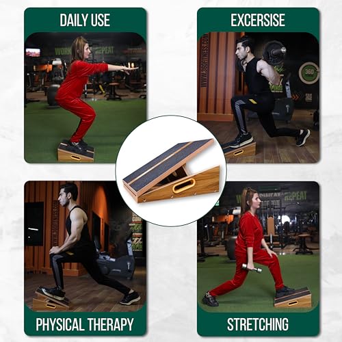 Professional Adjustable Calf Stretcher Slant Board for Squats with Non-Slip Feet for Ankle and Achilles Stretching, Wooden Slant Board for Calf Stretching, Squat Wedge