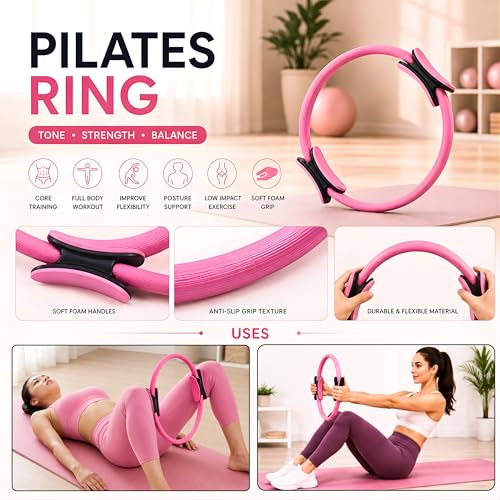 Pilates Kit for Women 22-in-1, Pilates Equipment Set with 14.5"Pilates Ring, Resistance Bands, Pilates Ball, Ankle Weights, Exercise Sliders, Grip Socks & Knee Pads For Yoga, Complete Home Workout Set