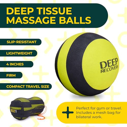 Yoga Deep Tissue Massage Ball Set, Firm Density – 4-Inch Myofascial Release Balls for Feet, Back, Neck, Legs & Arms – Trigger Point & Mobility Therapy (2-Pack)