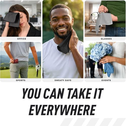 Sweat Absorbing Handkerchiefs - The Original Pocket-Sized Sweat Towels - Quick-Dry Microfiber Sweat Rags for Face, Hands, & Body - Men & Women - Gym, Sports, and Work (Black: 5 Pack)