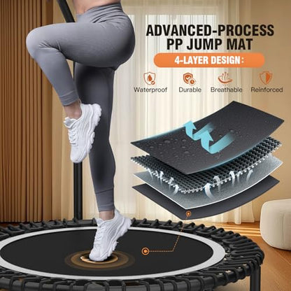 ANCHEER 40"/48" Foldable Mini Trampoline with Adjustable Handle for Adults - color: Silver, size: 40 inch