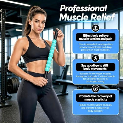 Muscle Roller Stick - A Full-Body Massage Roller that Can Relieve Muscle Soreness, Cramps and Tension After Exercise. It is a Handheld Physical Therapy and Recovery Tool（Black and Green） - color: Green