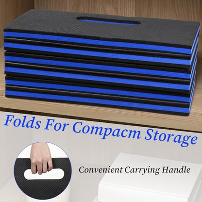 Foldable EVA Mat with Carrying Handle, 2.5cm Thick Foam Cushion Kneeling Pad High Density Water Resistant Anti Slip Knee Mat for Workout Exercise Mechanic Garages Picnics Gardening Camping Gym - color: Blue Border