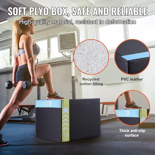 VEVOR 3 in 1 Plyometric Jump Box, Cotton Plyo Box, Platform & Jumping Agility Box, Anti-Slip Fitness Exercise Step Up Box for Home Gym Training, Conditioning Strength Training, Multiple Sizes, Black - size: 20"x18"x16"