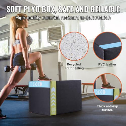 VEVOR 3 in 1 Plyometric Jump Box, Cotton Plyo Box, Platform & Jumping Agility Box, Anti-Slip Fitness Exercise Step Up Box for Home Gym Training, Conditioning Strength Training, Multiple Sizes, Black - size: 20"x18"x16"