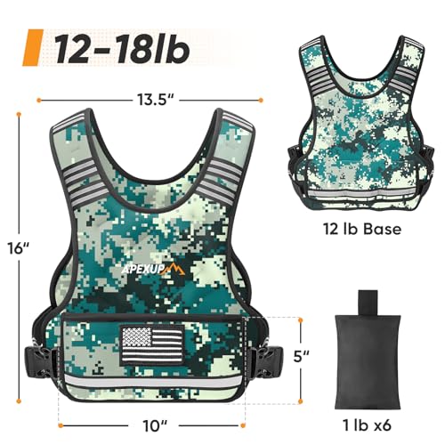Adjustable Weighted Vest, 4-10lb/12-18lb/20-32lb Vest with 6 Ironsand Weights and Large Pocket, Weight Vest for Men Women Strength Training, Running, Walking - color: Digital Camo, size: 12-18lbs