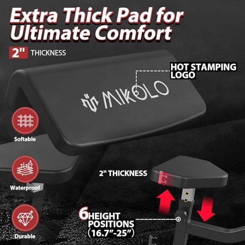 Mikolo Preacher Curl Bench, Plate Loaded Bicep Curl Machine, Bicep Workout Equipment，2 in 1 Arm Training Machine for Home Gym