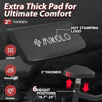 Mikolo Preacher Curl Bench, Plate Loaded Bicep Curl Machine, Bicep Workout Equipment，2 in 1 Arm Training Machine for Home Gym