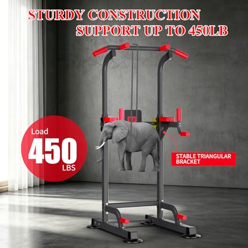 K KiNGKANG Power Tower Pull Up Bar Station, Load 450 lbs with 6-Height Adjustment Workout Dip Station for Home Gym Fitness Equipment