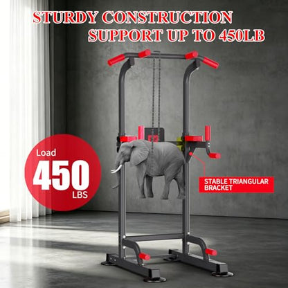 K KiNGKANG Power Tower Pull Up Bar Station, Load 450 lbs with 6-Height Adjustment Workout Dip Station for Home Gym Fitness Equipment