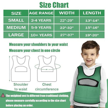 Weighted Vest for Kids Including 6 Removable Weights, (Small, Ages 2 to 5) - color: Green, size: Small