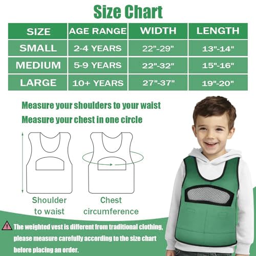 Weighted Vest for Kids Including 6 Removable Weights, (Large, Ages 10+) - color: Green, size: Large