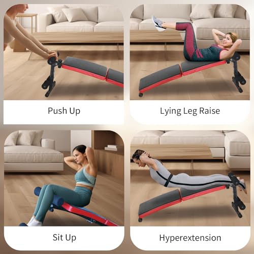 Sit Up Bench Folding Adjustable Workout Bench for Ab Exercise, Strength Training Weight Bench for Home Gym (Red)