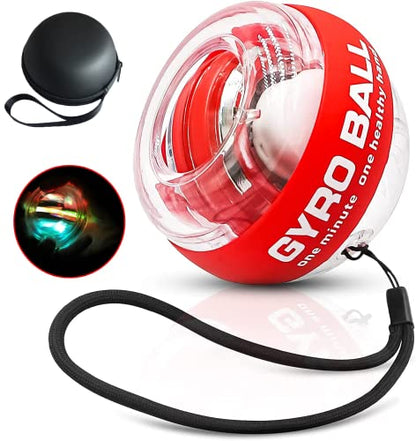 Auto-Start Wrist Power Gyro Ball with LED Lights, Wrist Strengthener and Forearm Exerciser for Stronger Arm Fingers and Muscle - color: Colourful Light-Red