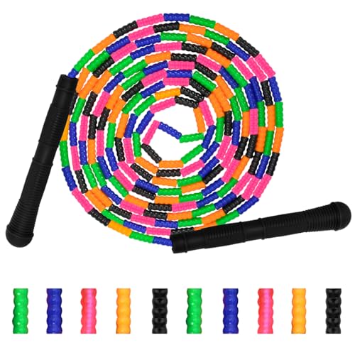 16 FT Long Jump Rope(1 PACK), Double Dutch Jump Ropes, Soft Beaded Skipping for Kids Adults, Plastic Segmented Long Enough for 4-5 Jumpers - color: Black
