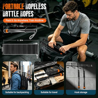 Weighted Cordless Battle Ropes – Adjustable Resistance Ropeless Battle Ropes for Home Gym with Non-Slip Handle, Portable Low-Noise Fitness Equipment for HIIT & Low-Impact Cardio Workouts – Black