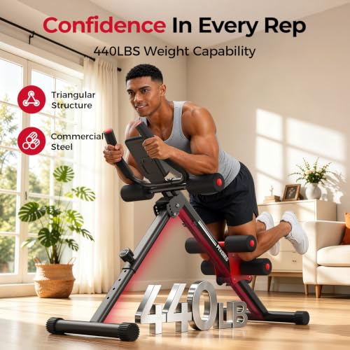 FLYBIRD AW1 Ab Workout Machine, Ab Crunch Machine Ab Workout Equipment Foldable for Home Gym, Bottom-Up Abdominal Trainer for Core Waist Workout and Body Shaping with Adjustable Heights and Angles, Red