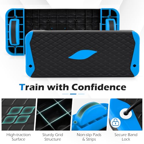Goplus 3-in-1 Aerobic Step Platform, 600 LBS Adjustable Exercise Stepper with 4-Level Risers, Balance Trainers, Resistance Band, Non-Slip Workout Stepper for Home Gym, Cardio, Strength Training