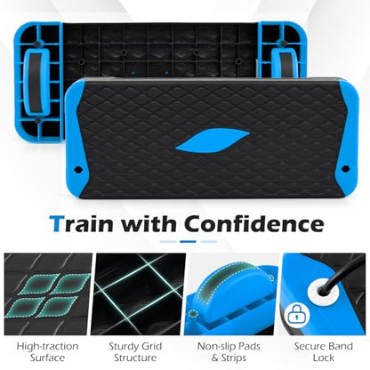 Goplus 3-in-1 Aerobic Step Platform, 600 LBS Adjustable Exercise Stepper with 4-Level Risers, Balance Trainers, Resistance Band, Non-Slip Workout Stepper for Home Gym, Cardio, Strength Training