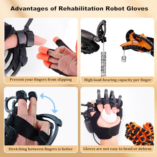 Hand Rehabilitation Robot Gloves for Stroke, Robotic Hand Glove for Stroke Rehab, Adjustable Strength, 4 Modes, Finger Training Therapy Equipment for Hemiplegia Stroke Patient with USB Chargeable