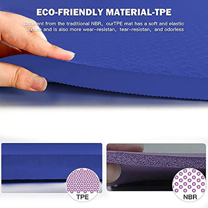Hatha Yoga 4/5 inch TPE Yoga Mat Fitness & Exercise Mats Large Size 72"L x 32"W Non-Slip Anti-Tear For Women Men - color: Blue