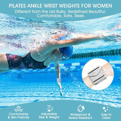Wrist Weights, Wrist and Ankle Weights for Women, Adjustable 2LB Wearable Silicone Weighted Bangles(1LBs Each), Fits for Yoga, Pilates, Home Gym, Dance, Swimming, Jogging, Cardio, Strength Training, Set of 2