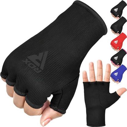 RDX Boxing Hand Wraps Inner Gloves Men Women, Half Finger Elasticated Bandages, Under Mitts Fist Protection, Muay Thai, Kickboxing, MMA, Martial Arts Speed Bag Punching Training - color: Full Black, size: Medium