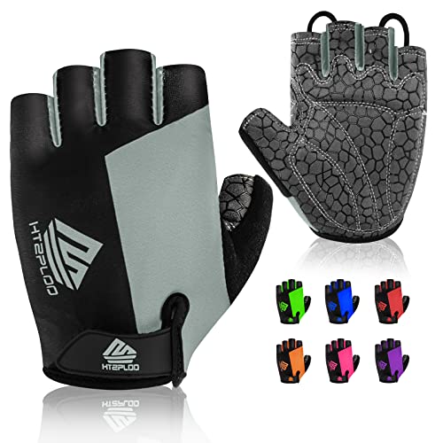 Bike Gloves for Men Women with Anti-Slip Shock-Absorbing Pad, Light Weight Half-Finger Cycling Gloves - color: Black&gray, size: Medium