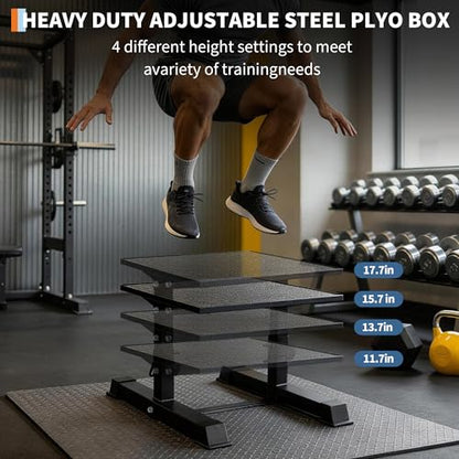 Garvee Plyometric Jump Box, 15/17/19/21 Inch Adjustable Plyo Box, Anti-Slip Fitness Exercise Step Up Box with Safety Lock for Home Gym Training, Conditioning Strength Training