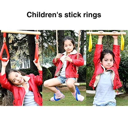 Trapeze Swing Bar Wooden Hanging Hoop Gymnastic Swing Rings with Adjustable Straps Yellow Trapeze for Kids