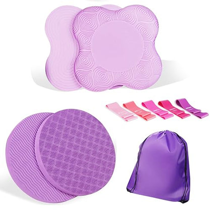 Premium Exercise Knee Support Set of 10 | Thick Foam Yoga Pilates Cushion for Women Men | Knees Elbows Wrists Hands Head Protection - color: Purple