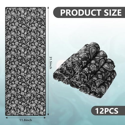 Redbaker 12 Pack Paisley Cooling Towels, 12 x 32 in Breathable Soft Cooling Towels Bulk for Neck and Face Microfiber Ice Rags for Gym Yoga Golf Sport Running (Blue and Black)