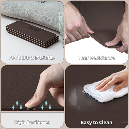 HAHE 7-Fold Design Extra Thick Yoga Mat 72"L x 24"W x 0.47",TPE Fitness Exercise Mats, Non-Slip Foldable Yoga Mat, High Density, Portable for Men & Women, Yoga, Pilates, Home Gym - color: Brown & Beige