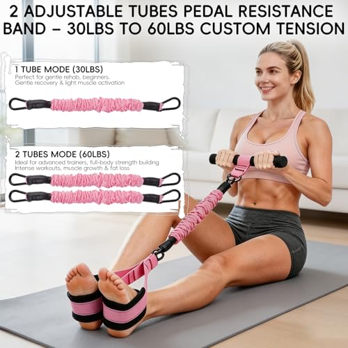 Upgraded Multifunction Pedal Resistance Band with Handles, Adjustable Exercise Bands for Full Body Workout, Home Gym Equipment for Core Abs Legs Glutes Arm Strength Training