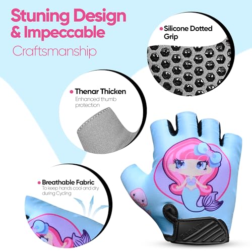Half Finger Kids Cycling Gloves, Non-Slip Kids Bike Gloves - color: Aqua Marine, size: Medium [6 - 8]