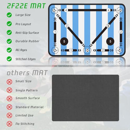 2F22E Soccer Training Mat for Kids & Youth, Non-Slip Silent Footwork Training Equipment with Soccer Bounce Trainer & Socks, Ball Mastery Skills Mat with Instructional Video for Indoor Practice