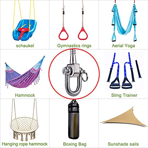 SELEWARE 2 Pack Swing Hangers Swing Set Hooks Stainless Steel Hammock Hooks for Porch Swing, Hammock Chair, Heavy Bag, Yoga Silk, Suspension Straps, Gymnastics Rings