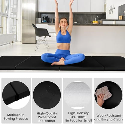 Signature Fitness 10ft x 4ft Four Fold Folding Exercise Mat with Carrying Handles for MMA, Gymnastics and Home Gym Protective Flooring, 2-inch Thick - color: Black