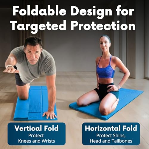 Foldable Yoga Mat Thick, in 6 Combinations; Greater Support and Protection for Joints, Body Alignment System, and Sections for Hands and Feet. Non-slip texture and water-resistant - color: Light Blue