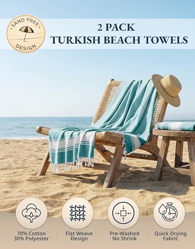 LANE LINEN Beach Towel Oversized, Super Absorbent, Durable - Hunter Green - color: 23: Hunter Green, size: Pack of 2