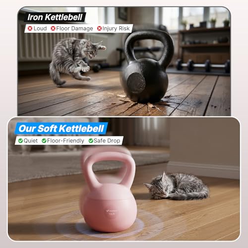 MERACH Soft Kettlebells, Strength Training Kettlebell with Wide Non-Slip Handle, Sea and Iron Sand Filled Kettle Bell with Soft-Sided Cushioned Base for Home Workouts, Ideal for Men, Women(15lb Pink/25lb Blue) - color: Pink 15lbs