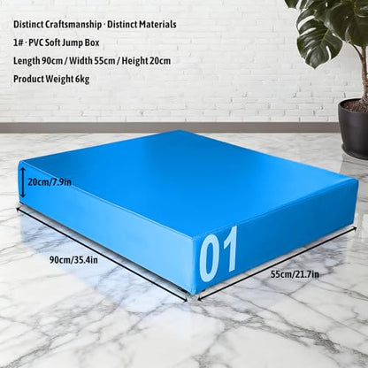 Free Combination Foam Plyo Jump Box - 7.9-55.1in Stackable | Non-Slip PVC, Shock-Absorbing EPE Foam | Handles for Home Gym, Plyometrics, Athletes(Size:01# - H:20CM)