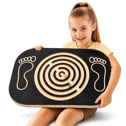 Wooden Balance Board Maze, Wobble Balance Board for Kids and Adults, for Core Strength Training, Leg Workout, Physical Therapy, Fitness, Skateboarding with Labyrinth