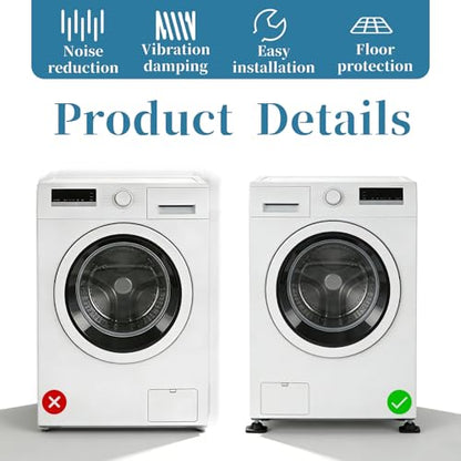 Washing Machine Anti Vibration Pads 4 PCS Anti Vibration Pads for Washing Machine Shock Absorbing Mat-Square Prevent Washer & Dryer Moving Exercise Equipment Shaking Walking Floor Protector