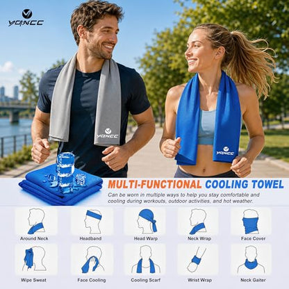 4 Pack Cooling Towels (40"x12"), Ice Cool Neck Towel, Soft Breathable Microfiber for Gym, Yoga, Golf, Running, Camping & All Hot Weather Activities - color: 2 Dark Blue/ 2 Dark Gray