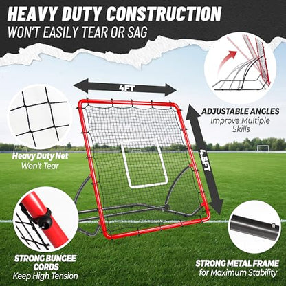 Heavy Duty Baseball Rebounder Net Pitchback, Baseball and Softball Bounce Back Net for Ground, Line Drive, Fly Ball Return Settings Fielding Trainer