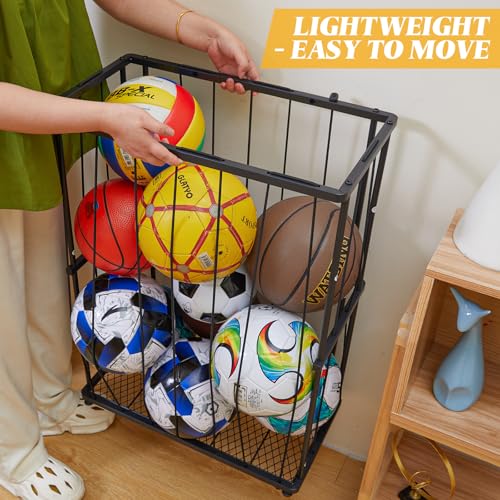 Garage Ball Storage Wall-Mounted & Floor Sports Equipment Organizer: Sports Ball Rack with Elastic Rope, Holder for Basketball, Soccer, Volleyball, Football, Garage, Gym, Black(Patent Pending) - size: Small, style: With Adjuster Foot,Rectangle