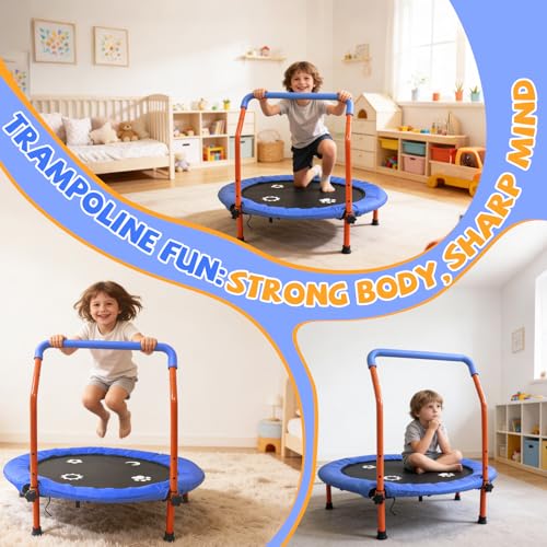 36" Trampoline for Kids - ASTM Certified Foldable Toddler Trampoline Indoor/Outdoor, Mini Rebounder with Foam Handle, Safe Quiet Stable, Easy to Assemble, Gift for Kids