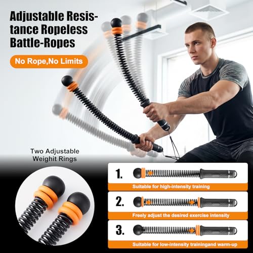 Cordless Battle Ropes with Adjustable Weighted Ropeless Battle Rope for Home Gym Exercise, Portable Workout Equipment for Strength Training & Cardio Fitness for Women & Men