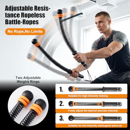 Cordless Battle Ropes with Adjustable Weighted Ropeless Battle Rope for Home Gym Exercise, Portable Workout Equipment for Strength Training & Cardio Fitness for Women & Men
